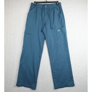 Dickies Drawstring Scrub Bottoms Womens Medium Short Blue Stretch Work Nurse DA